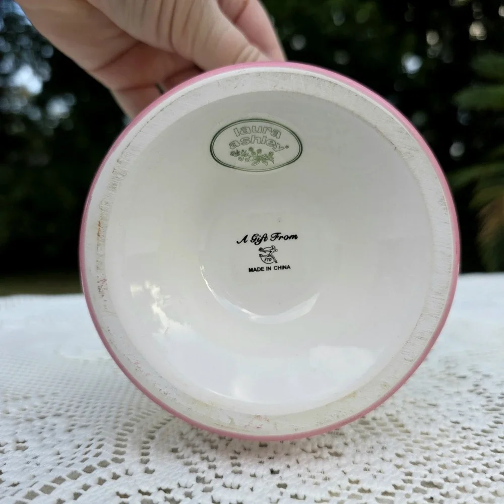 Laura Ashley Vase Cottagecore Pink Striped Shabby Chic Floral 9